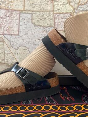 Pre-owned Papillio Gizeh Platform Sandal In Black Sz 38/7 Women’s